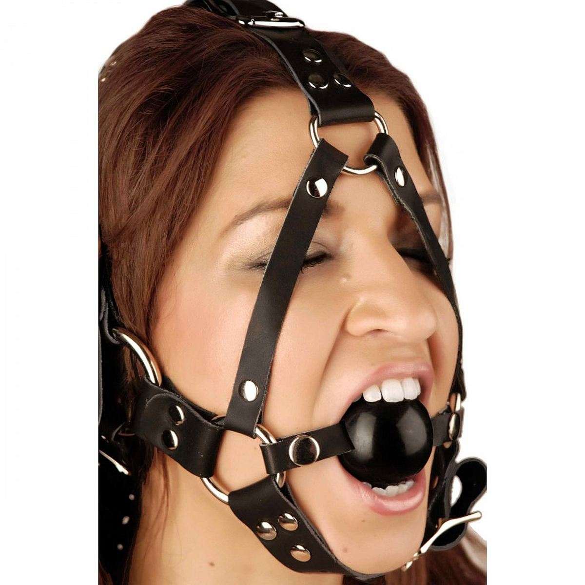 Ballgag Knebelharness aus Leder