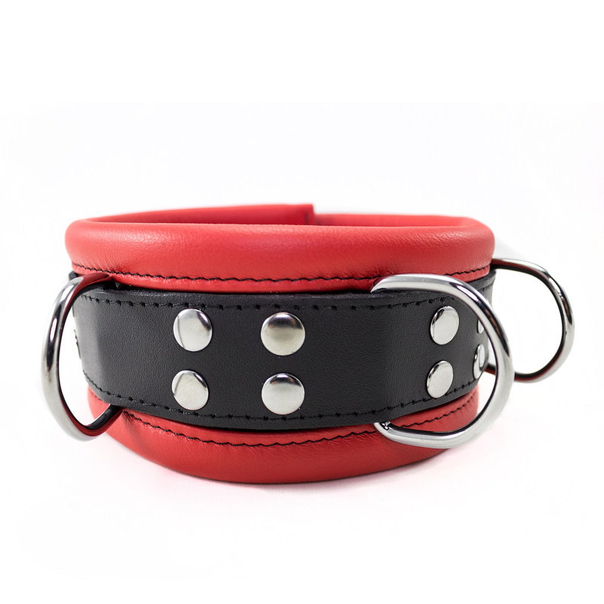 Breites Halsband aus stabilem Leder Schwarz-Rot