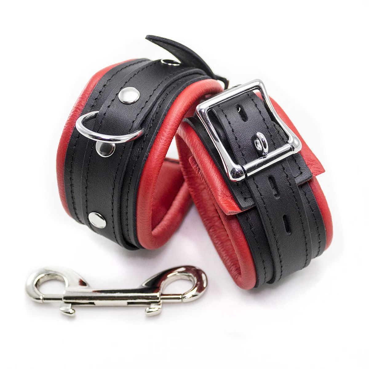 Fu�fesseln Leder schmal, abschlie�bar in Schwarz-Rot