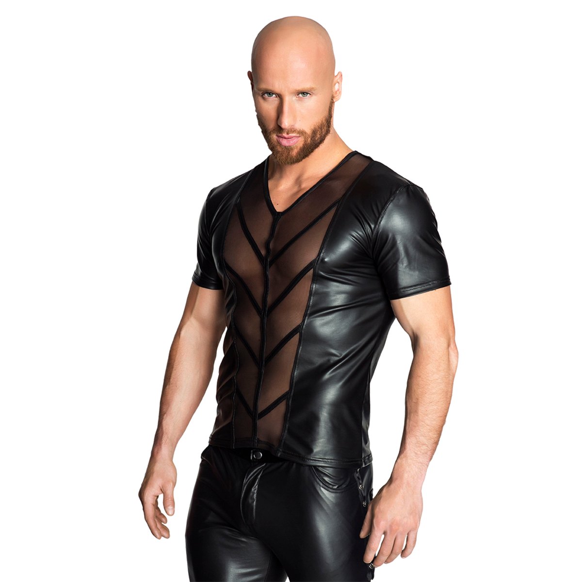 Herren-Shirt im Materialmix - Noir Handmade