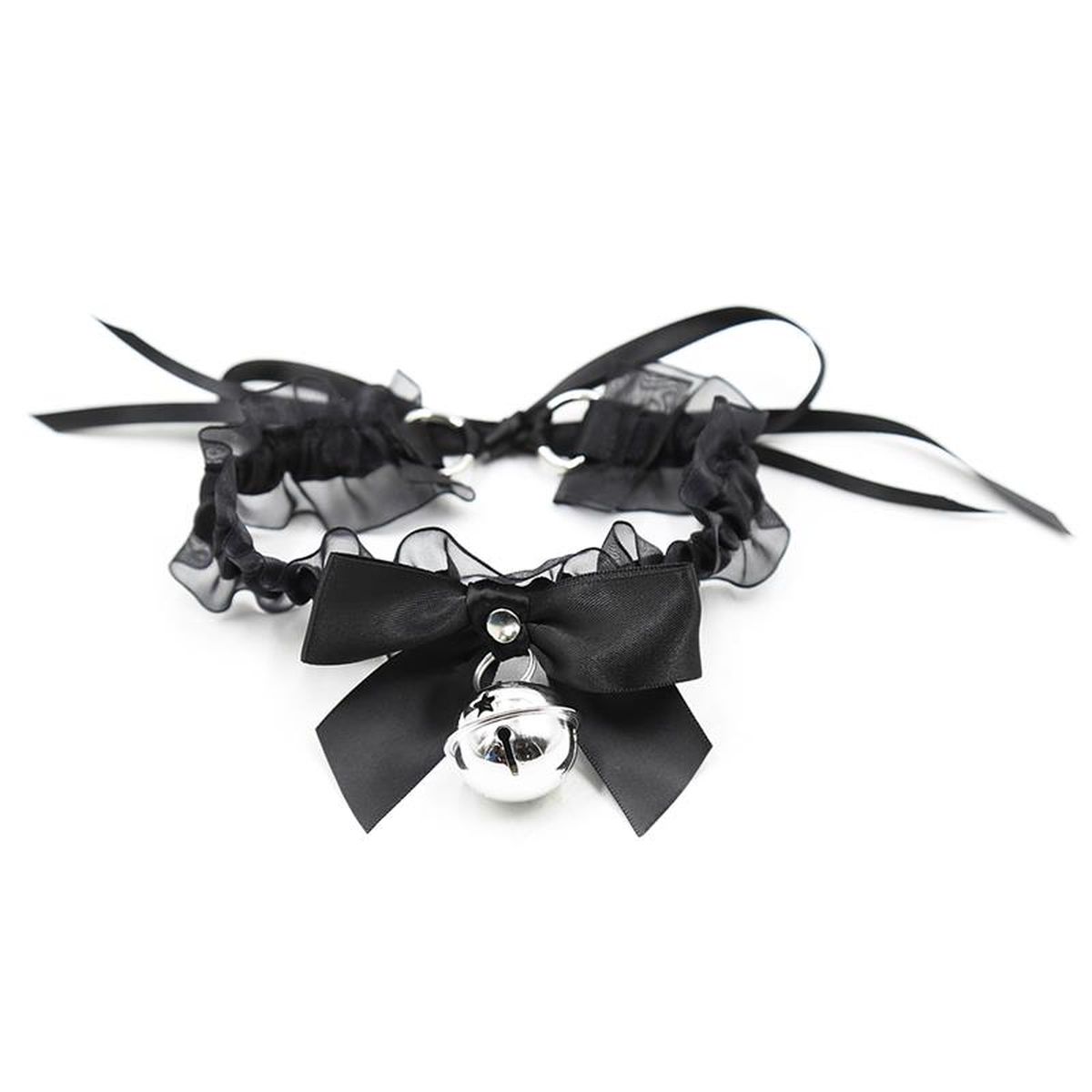 Schwarzes Kitty Cat Bell Collar mit R�schen Black-Silver